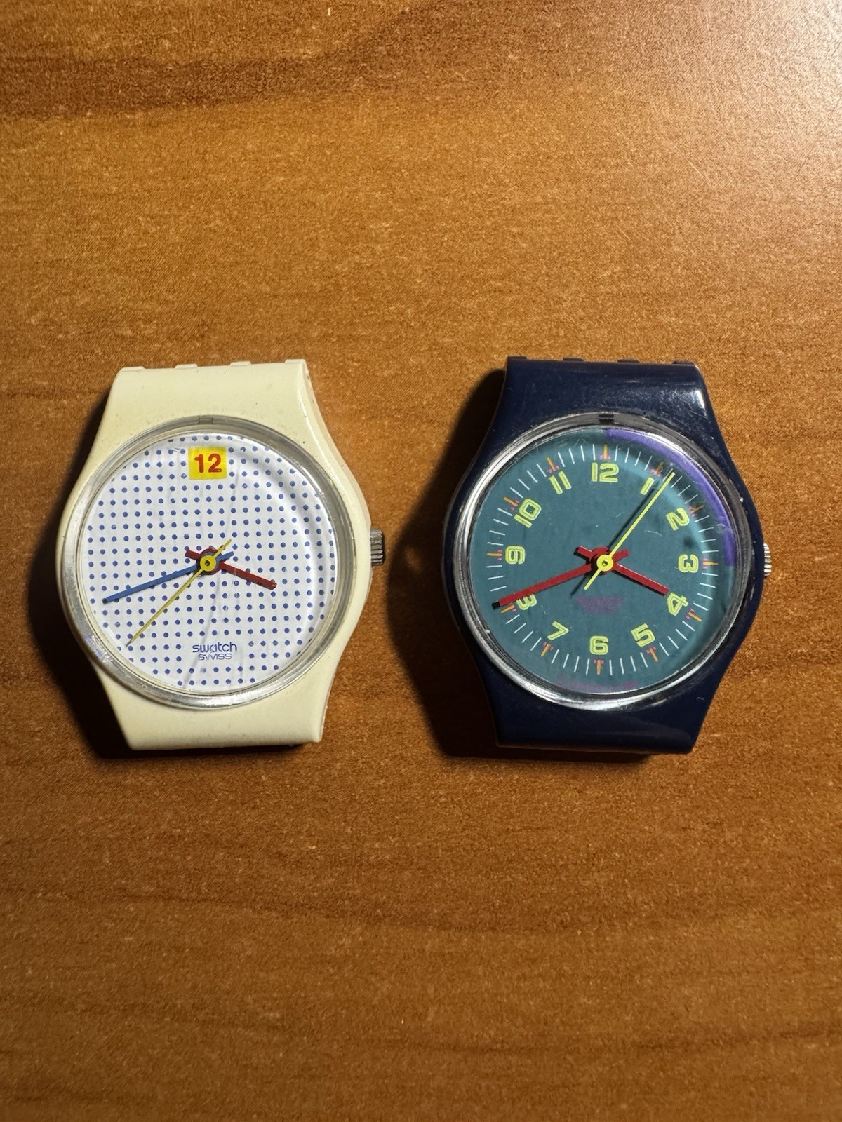 Vintage Swatch Swiss Quartz Watches Lot of 2–1980s Originals–Working–No Bands