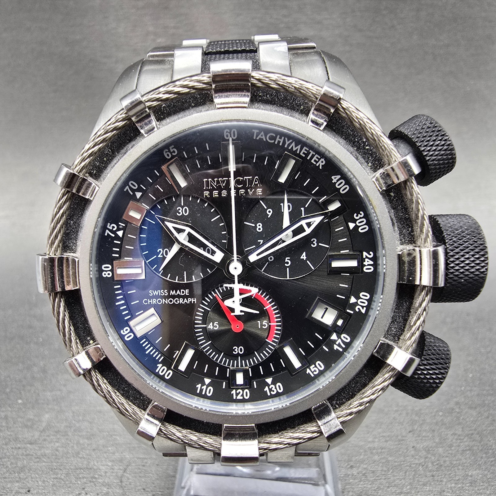 Invicta Reserve Chronograph Watchy Men 50mm Black Dial Steel 5627 New Battery