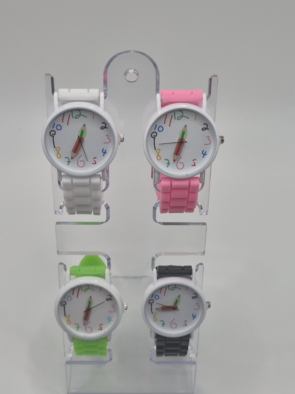 Lot of 4 Quartz Analog Wristwatches Silicone Strap White/Multicolor Arabic Dial