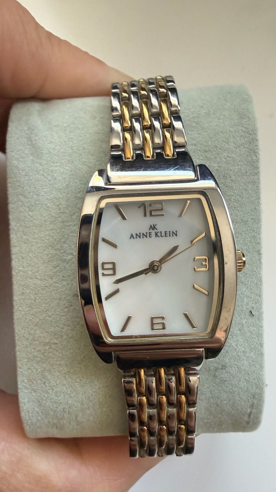 Anne Klein Women’s Two-Tone Square Case Watch with Mother of Pearl Dial