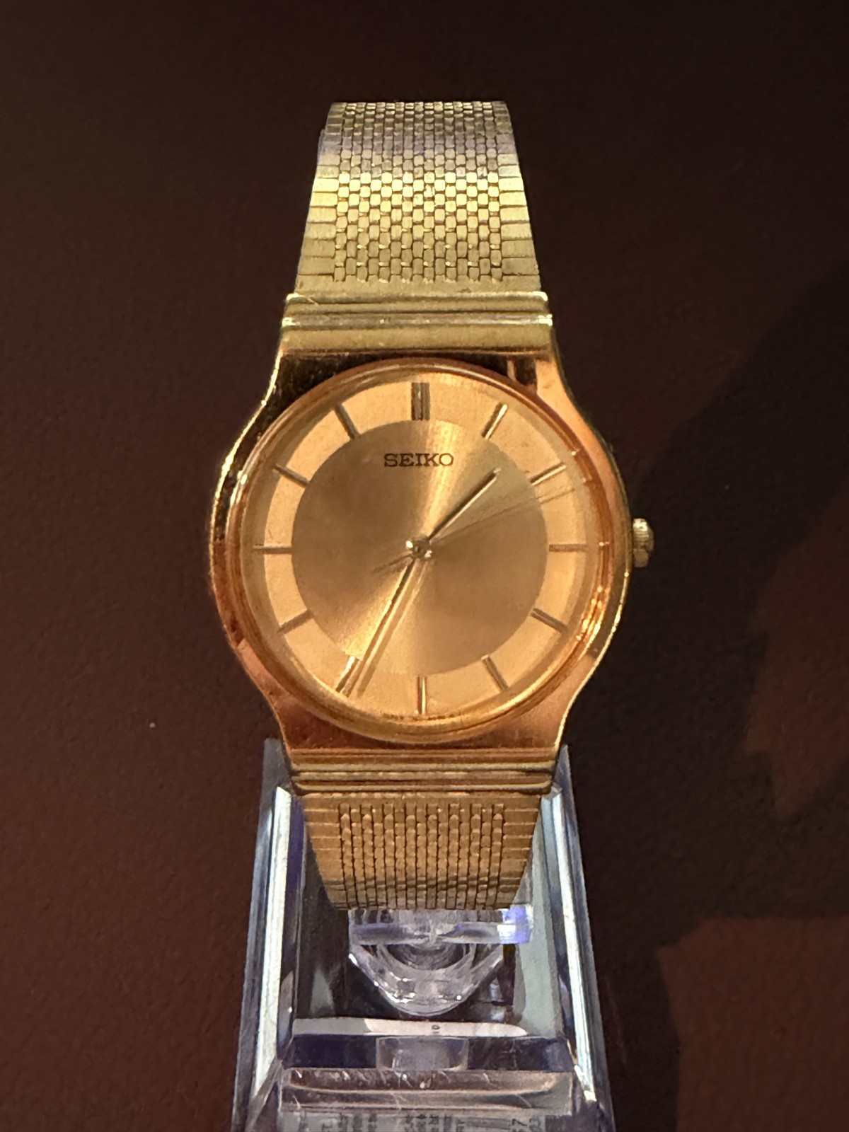 Seiko Watch Men 31mm Gold Dial Gold Tone Round 7N01-6H10 New Battery Vintage