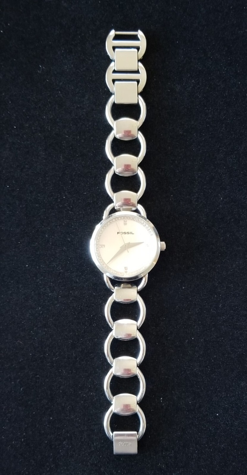 Fossil f2 ES1355 Silver SS Watch Crystal Bezel & Markers 6.5″ Max New Battery