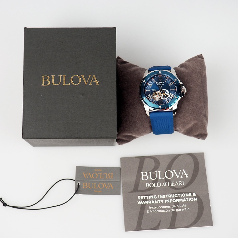 Bulova Marine Star Automatic Watch 98A303 Blue Dial Rubber Strap Men’s Watch