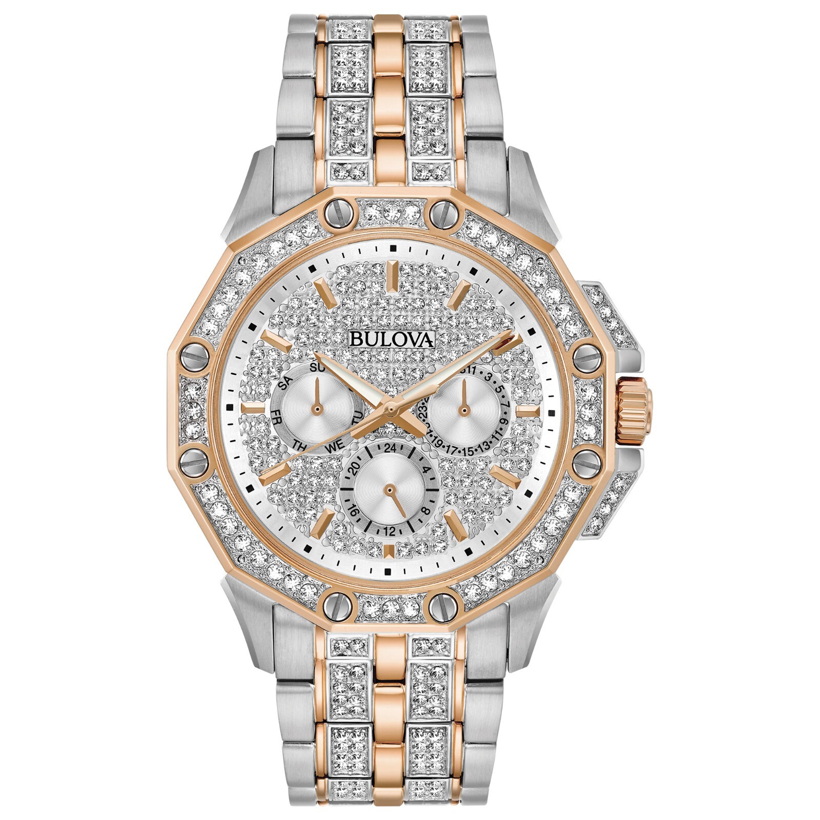 Bulova Men’s Octava Crystal Accent Chronograph Silver Quartz Watch 41MM 98C133