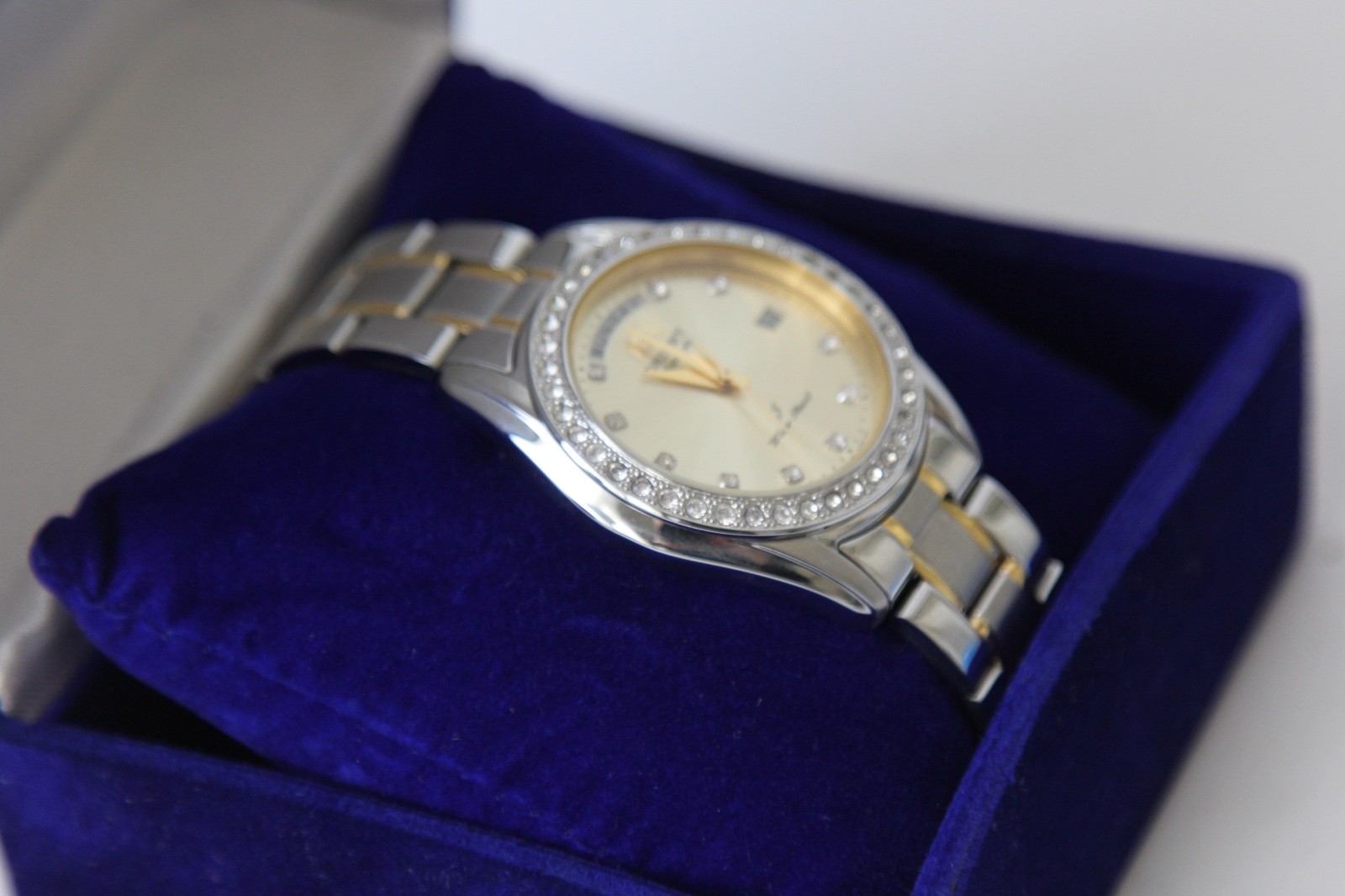 RARE Orient President Automatic EV06-B0 Index Diamond Bezel Gold Dial Watch Men