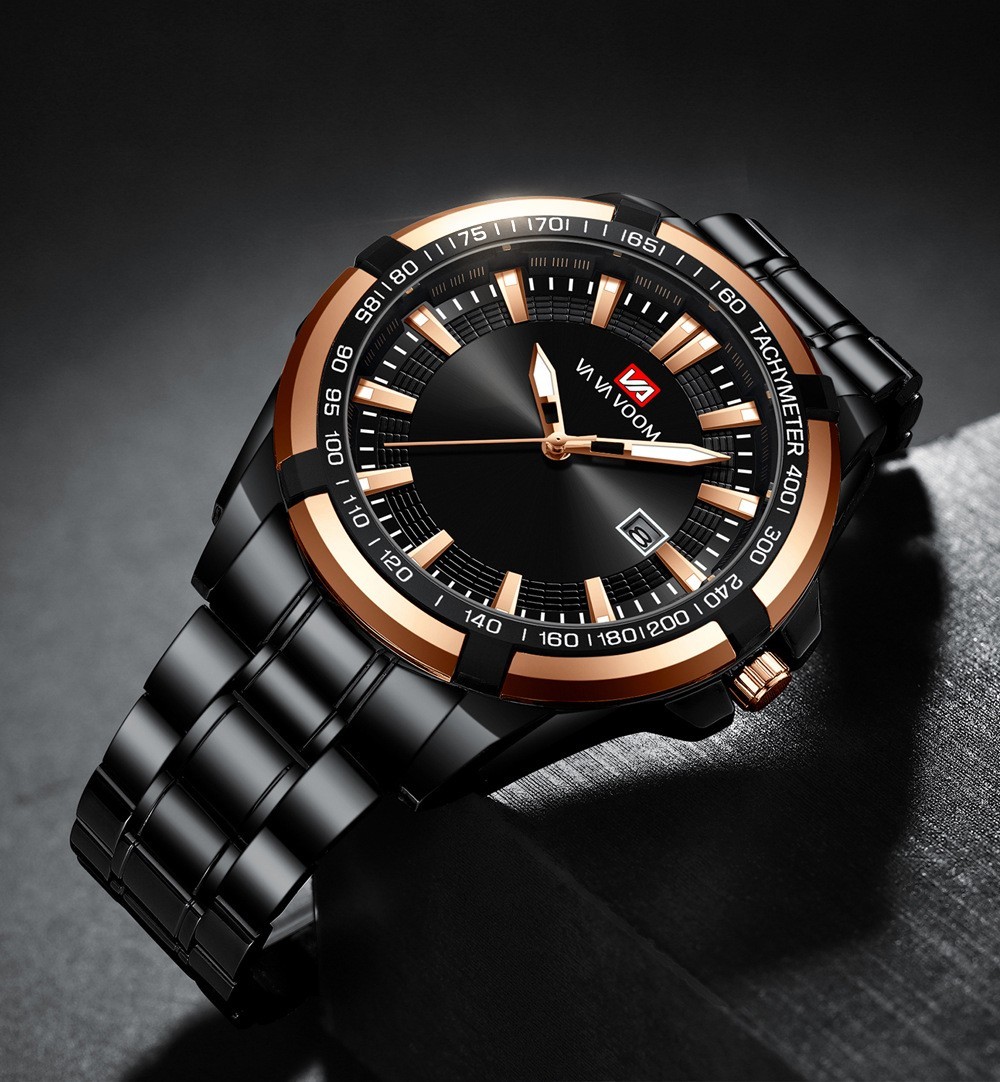 VAVAVOOM Dried Shrimp Calendar Trend Business Sports Steel Belt Luminous Watch