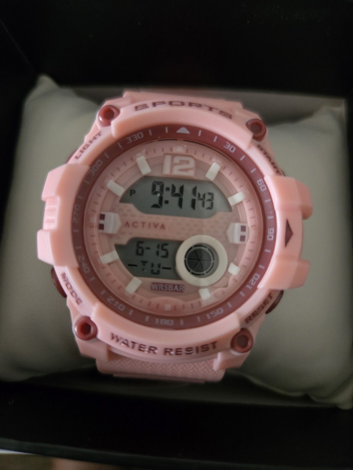 Activa Sport Analog/Digital Quartz Watch 46mm Pink Resin Strap 50m Box