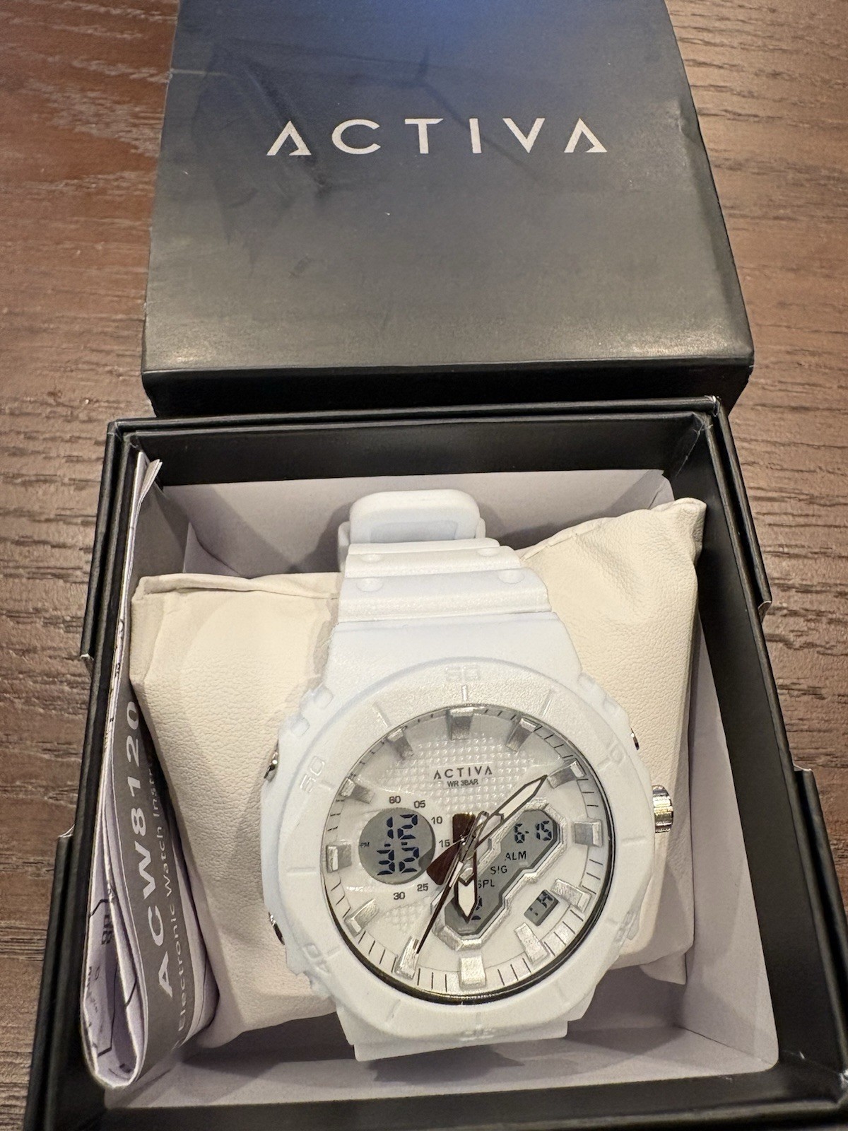 Activa ACW8120 Analog-Digital Quartz 30m WR White Watch w/ Box Manual