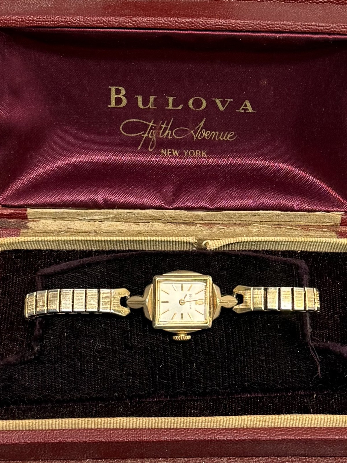 Vintage Bulova Fifth Avenue Ladies Gold Watch, Original Box