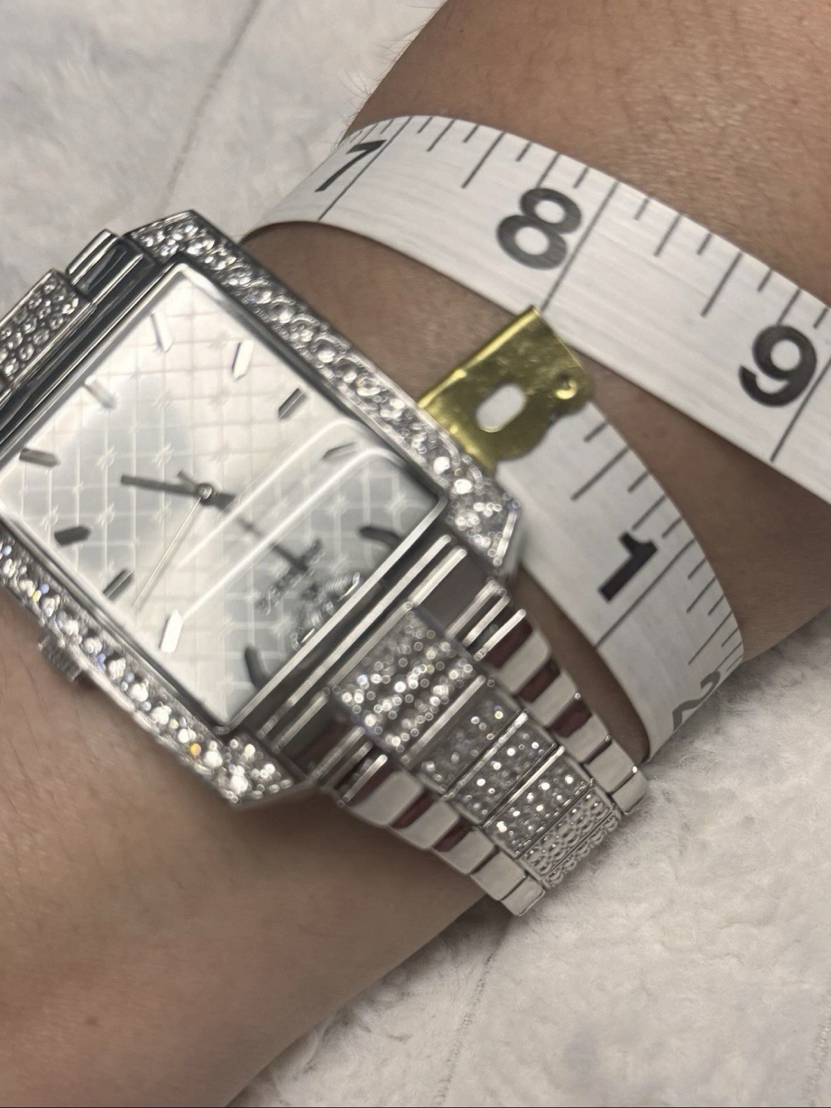 Avirex Men’s Rhinestone Watch – Silver Tone Rectangle Face Bling Iced Out