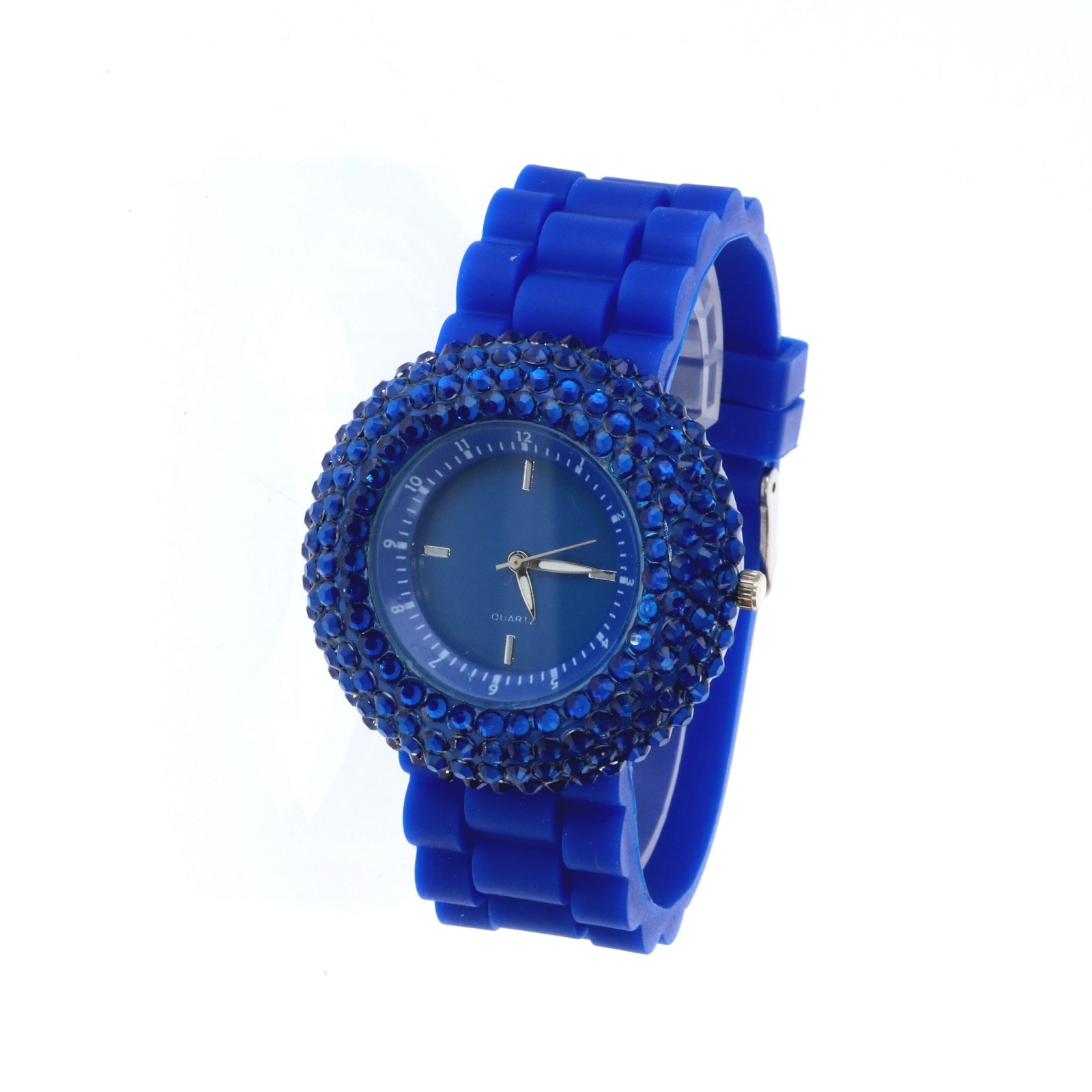 Women’s Blue Rhinestone Watch Fully Ice Bling Bezel Blue Silicone Band