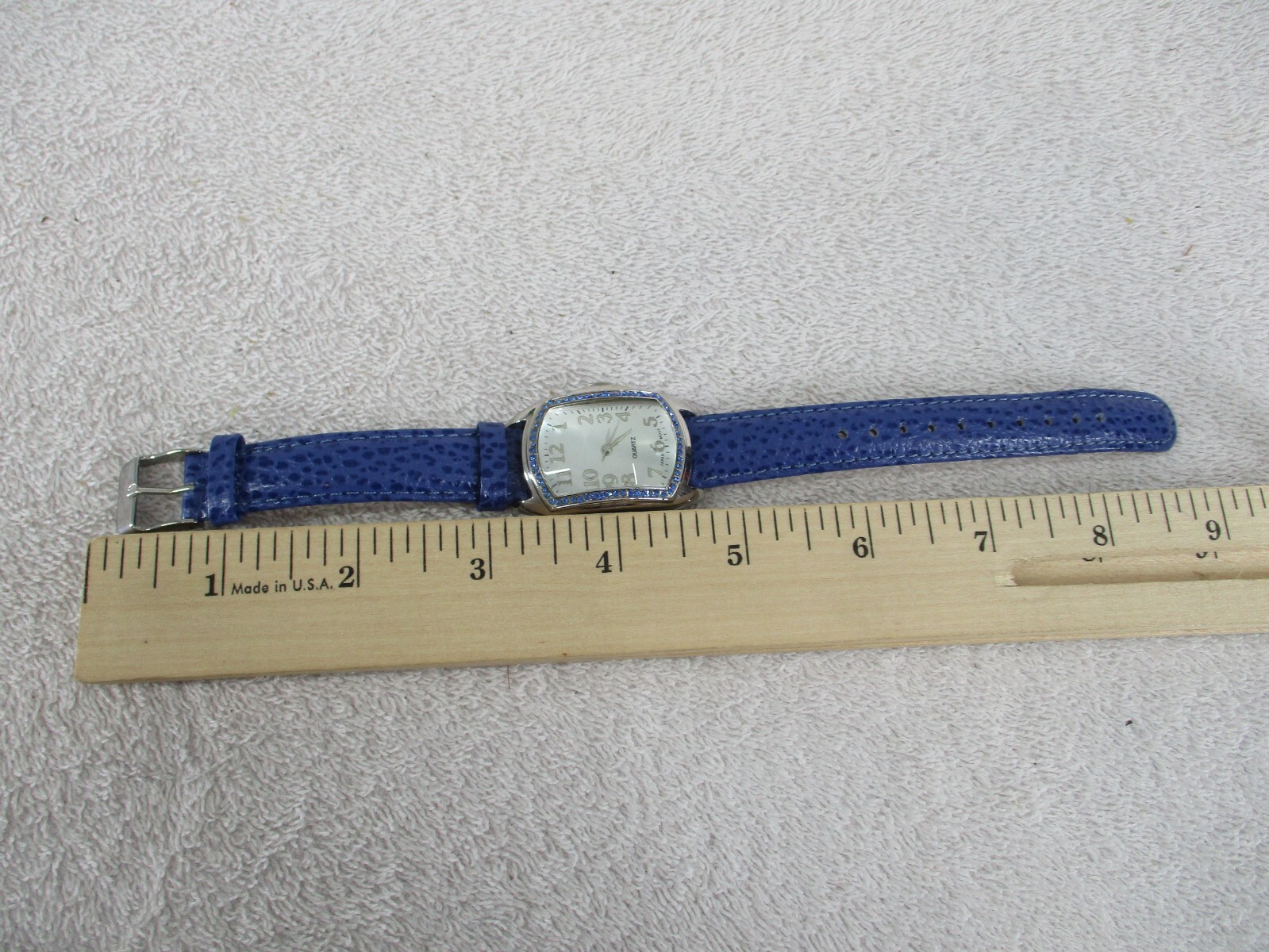 Wristwatch Quartz Genuine Leather Strap Stainless Steel Back Japan Movt Blue