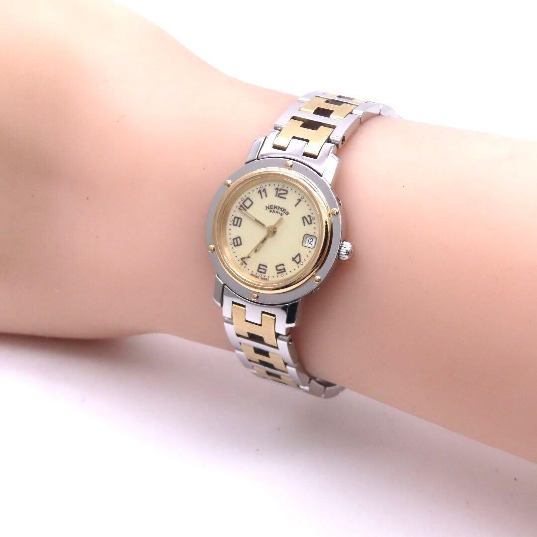 Hermes Clipper CL4.220 Ladies Watch Gold Ivory Quartz Japan 071618