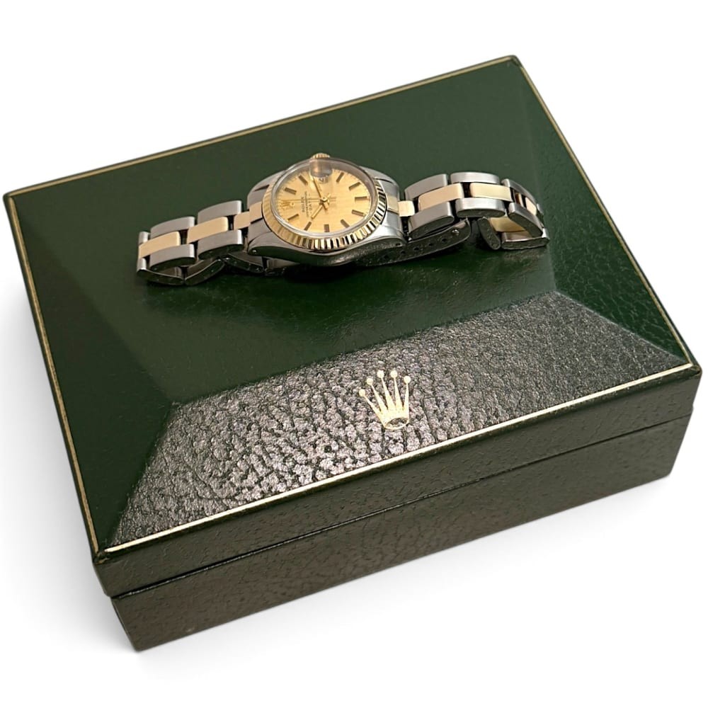 Full Set 1972 Rolex Ladies Date Two Tone 26 mm Champagne Automatic Watch 6917