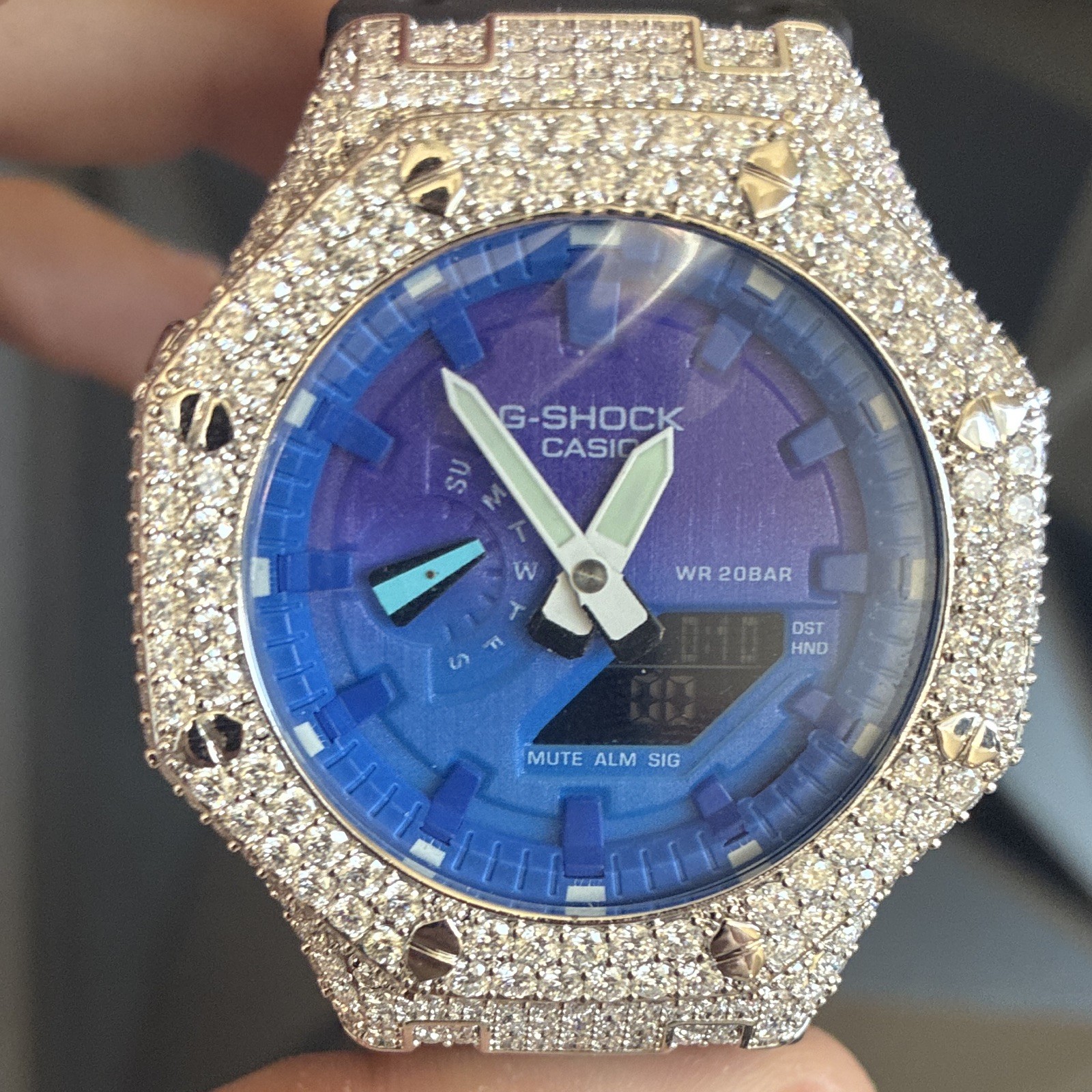 *ICED OUT* Casio G-SHOCK Analog/Digital Blue Dial Black Resin Box Papers