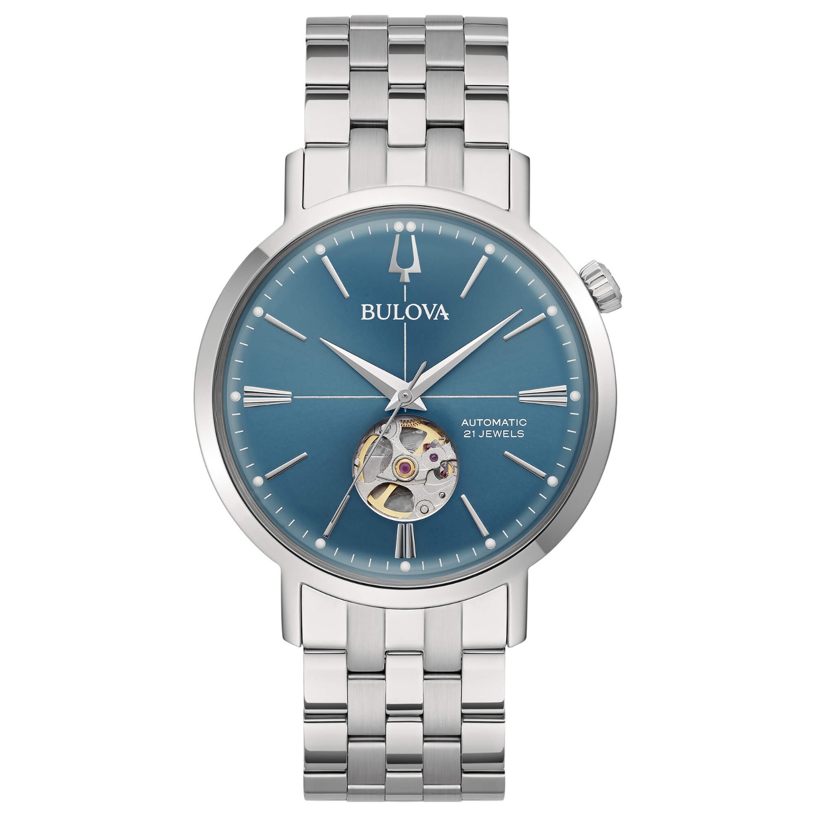 Bulova Aerojet 96A277 Automatic Mens Blue Dial Steel 41mm Watch Free SHIPPING!