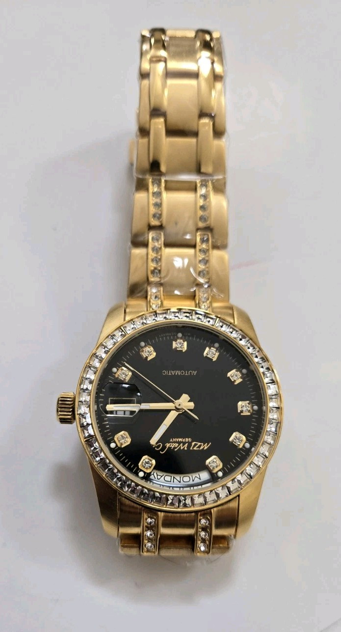 MZI Watch Co. Germany crystals Gold-tone 3 ATM Automatic Men’s Wristwatch NEW