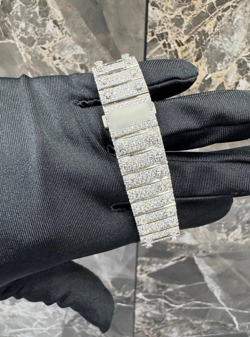 Silver-Toned white Mossianite diamond Roman numeral carti iced out style watch