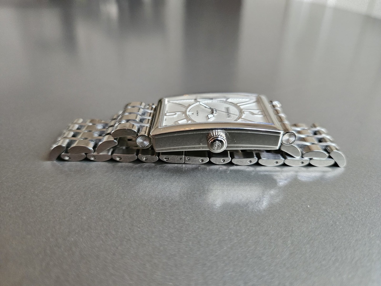 Tiffany Gallery Opaline Sunburst Silver Dial on Nice Bracelet; Rare Automatic!
