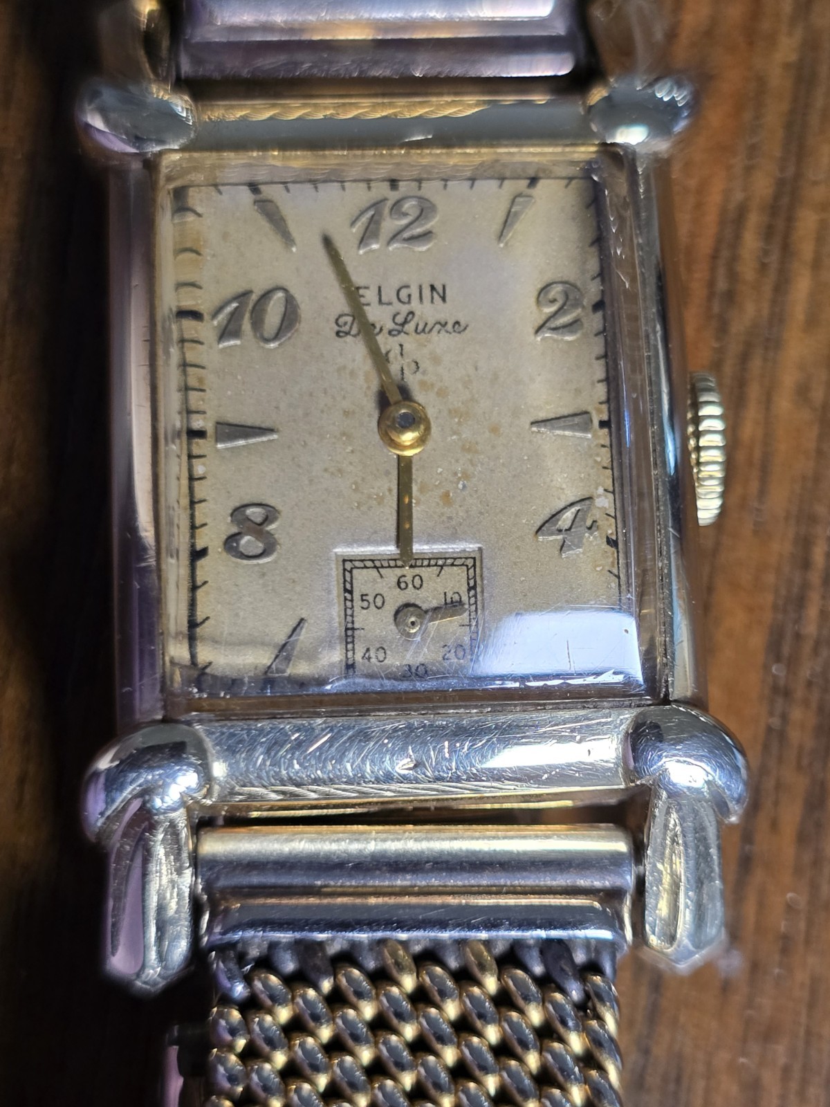Vintage Elgin De Luxe Mechanical Watch Gold Filled Art Deco Tank Mesh Band