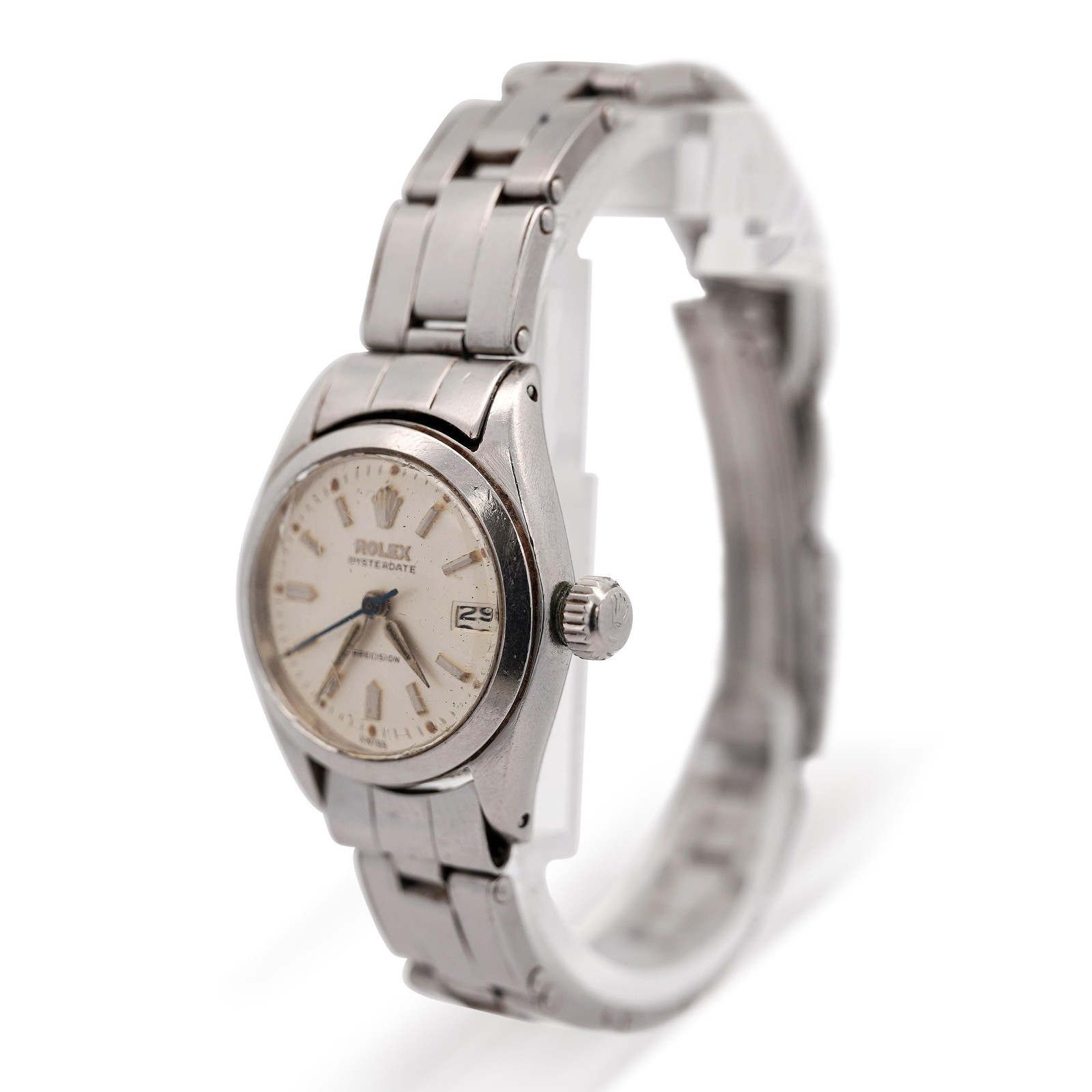 Vintage Rolex Oysterdate Precision 6406 Steel Cream Dial 1960s 24mm Ladies Watch