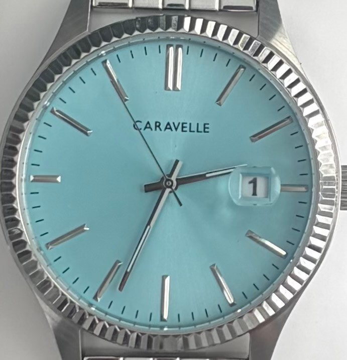 Caravelle by Bulova Dress Silver Tone Light Blue Dial Mens Watch 43B174
