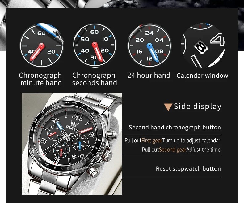 Waterproof Men’s Watch Quartz OLEVS Luminous Luxury Stainless Men Steel Strap