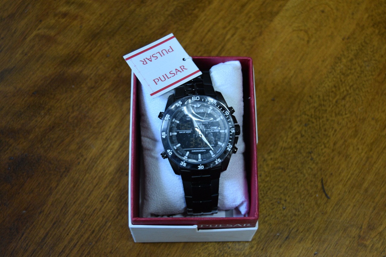 Pulsar JET BLACK NOS Analog Digital watch with backlight. Alarm. Stopwatch.