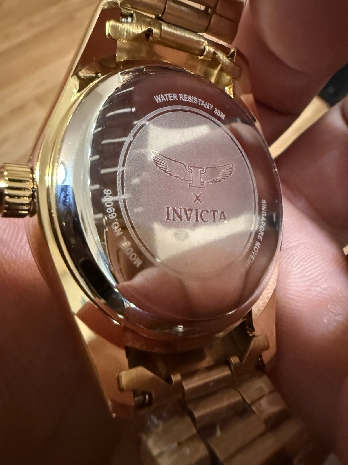 Invicta Quartz Analog Black Dial Fluted Gold Bezel 30m 40mm Gold Bracelet