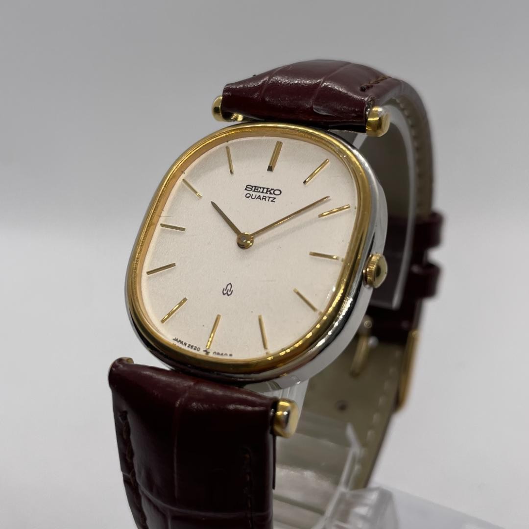 Seiko Rectangle Tank Gold 2620-5470 Quartz Watch Japan 071059