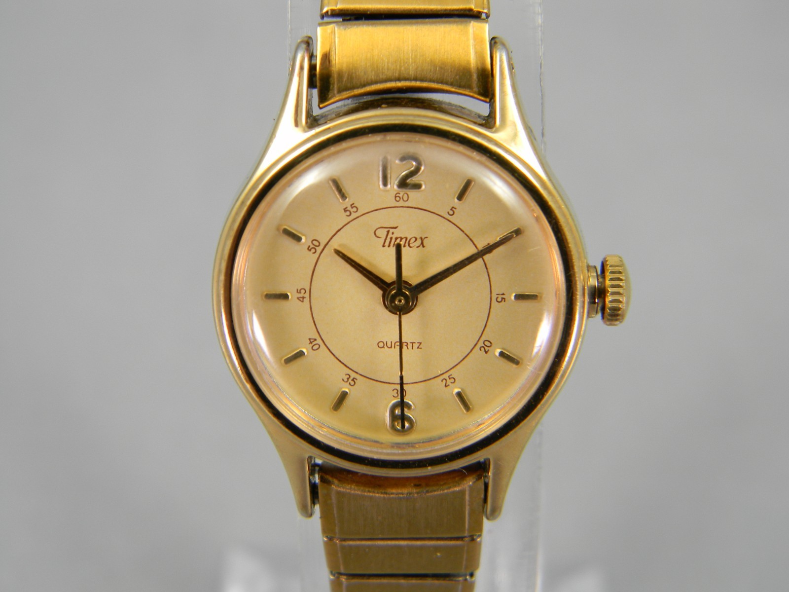 Vintage Timex Watch Women 25mm Gold Tone Stretch Band New Battery 6″+