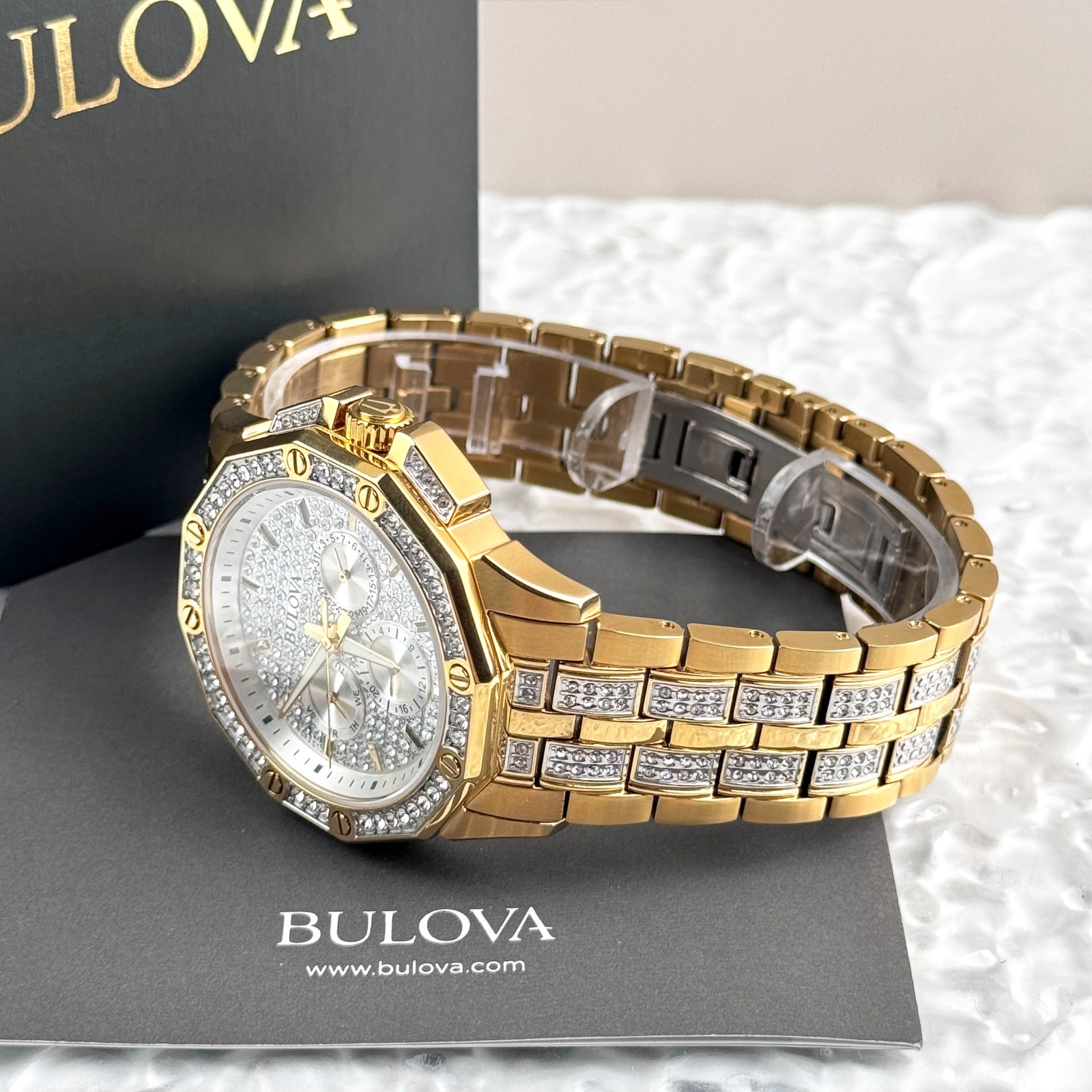 Bulova Octava Gold-Tone Crystal 41.5MM Quartz Stainless Steel Men’s Watch 98C126