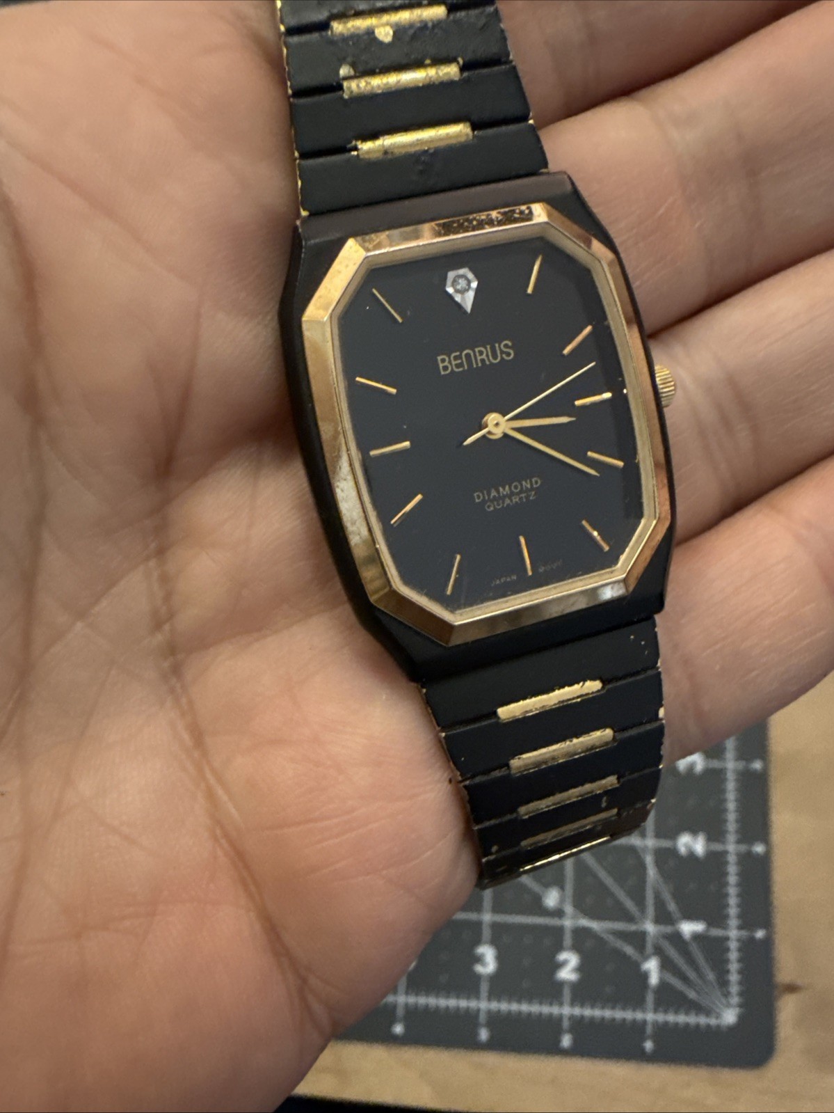 Benrus two tone Diamond octagon tank men’s watch black and gold retro new bat