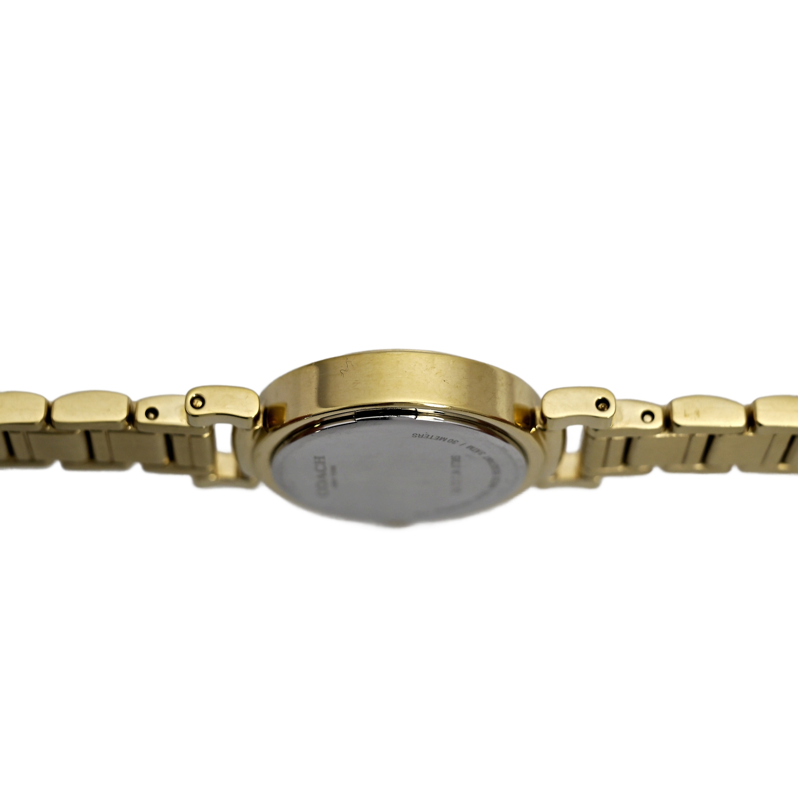 Coach Ladies Gold Plated White Dial Arabic Numeral Wrist Watch Diamond Bezel