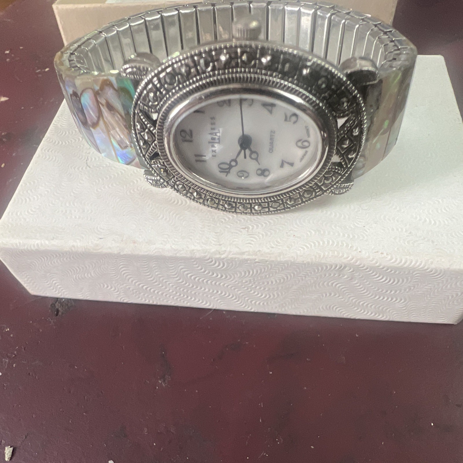 Express Women’s Dress Quartz Watch Oval Analog White Dial Multicolor Bracelet