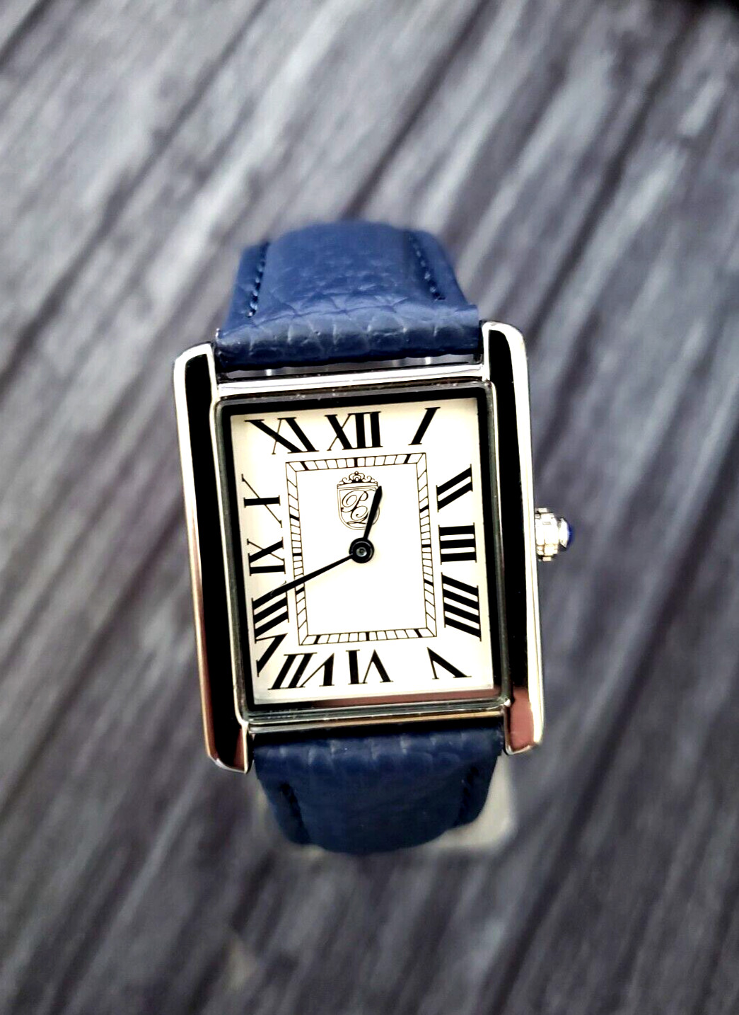 Pierre Lucerne 1888 Tank Swiss Inspired Design Mens Watch Blue Band With Box