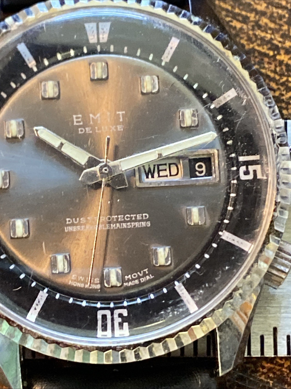 Emit De Luxe Swiss Dive Style Watch Wind Dive Watch Works Needs Service Runs
