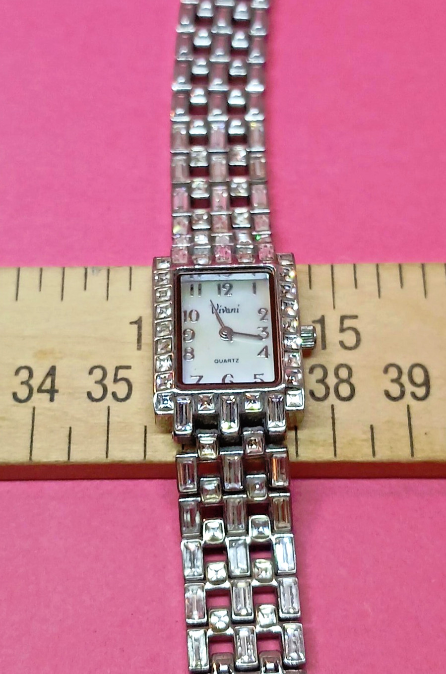 Ladies Vivani Rhinestone Dress Formal Watch – NEW Battery -Works Great MOP Dial