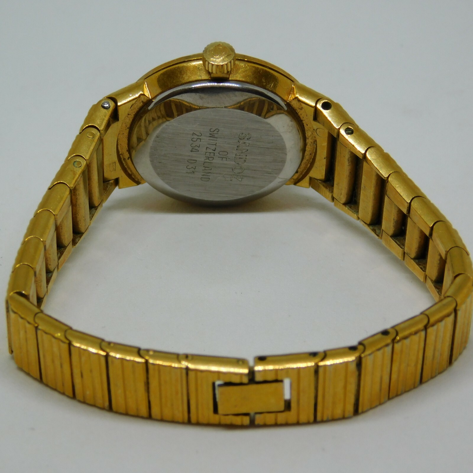 SANDOZ Swiss Made Gold Tone Wind-up Analog Women’s Watch Sz. 5 1/4″