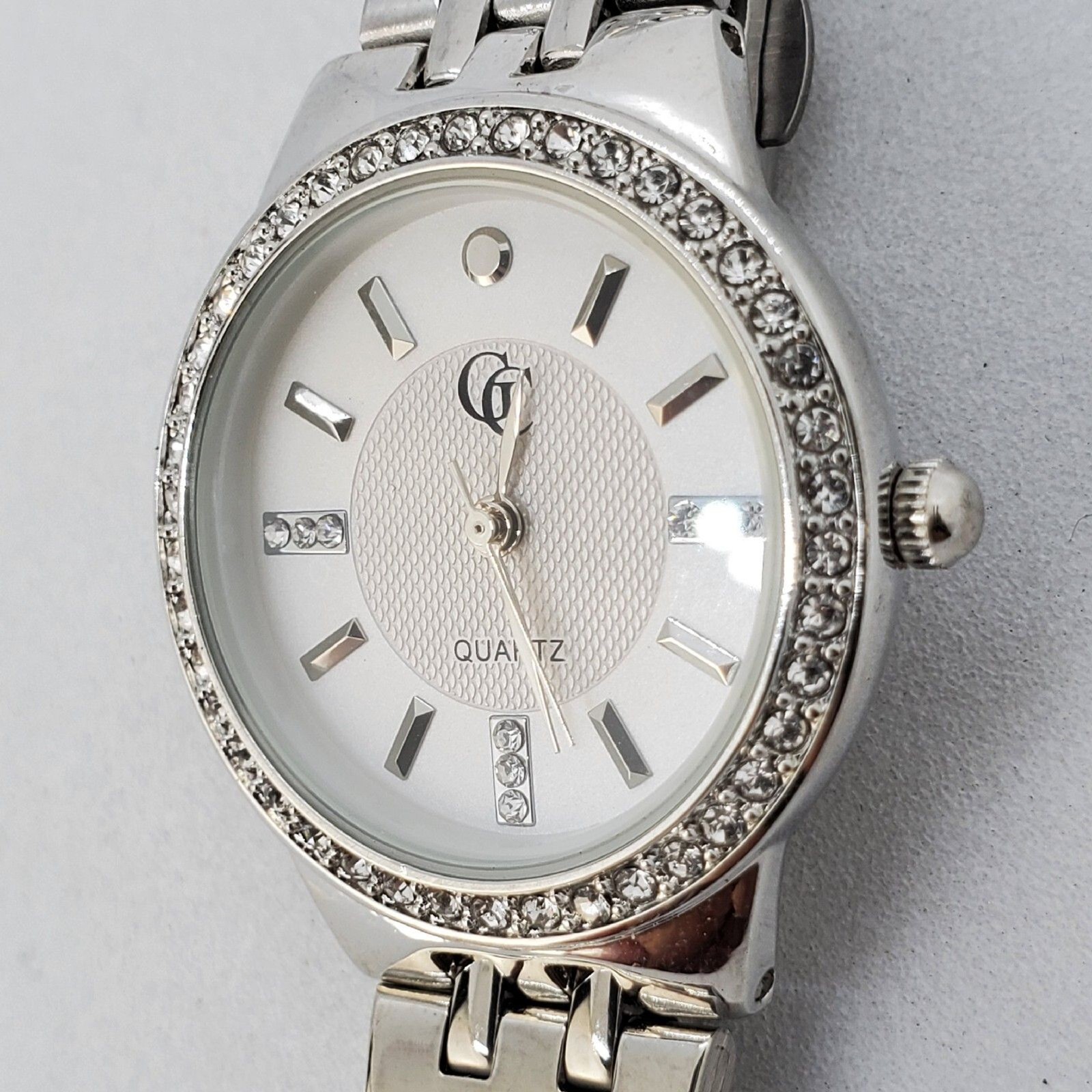Women’s Watch 28MM Crystal Bezel Gray Dial Bracelet Band 7.25″ New Battery
