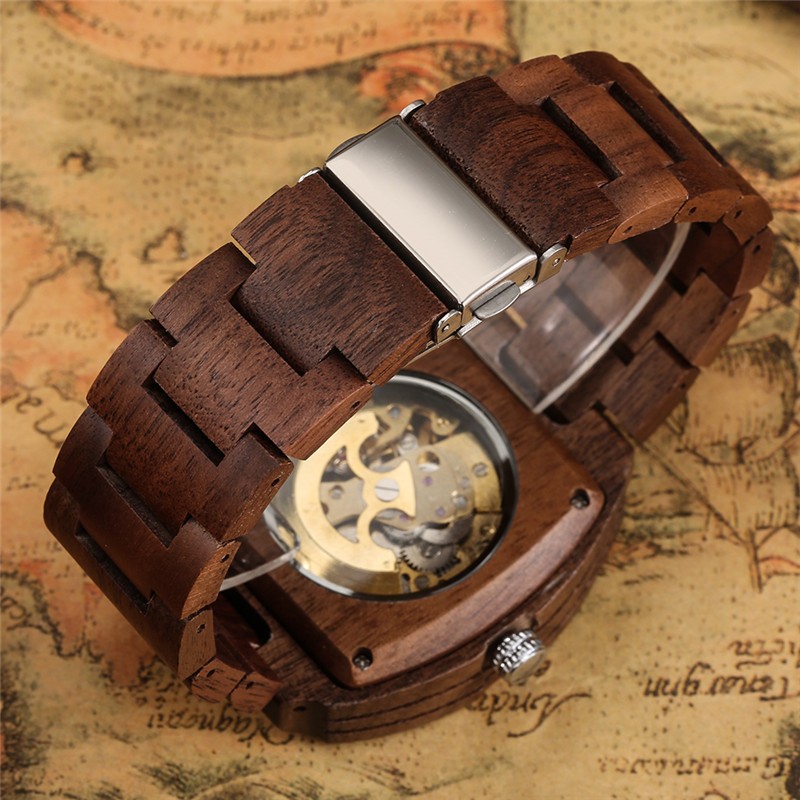 Men’s Wood Automatic Watch Full Wooden Bracelet Wristwatch Folding Clasp Gifts