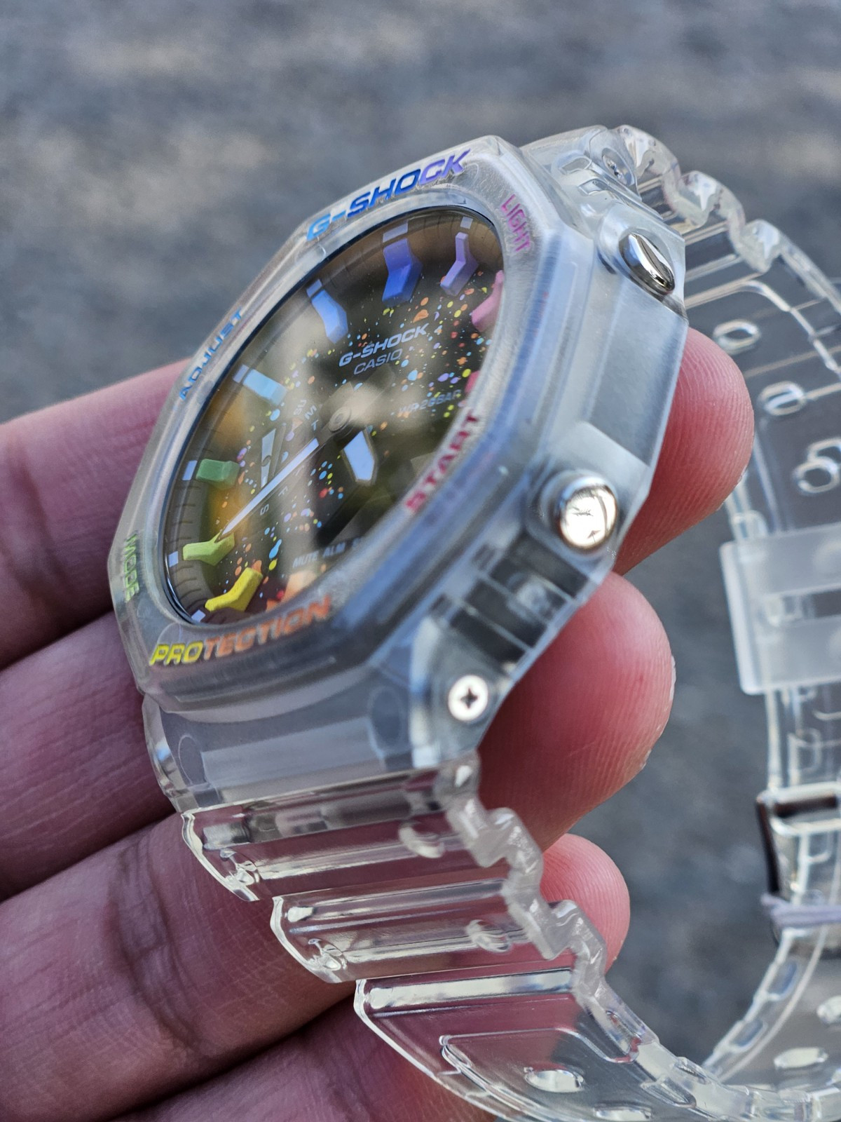Casio G-Shock GA-2100 Custom Transparent Mod – Rainbow Index – Unique Design