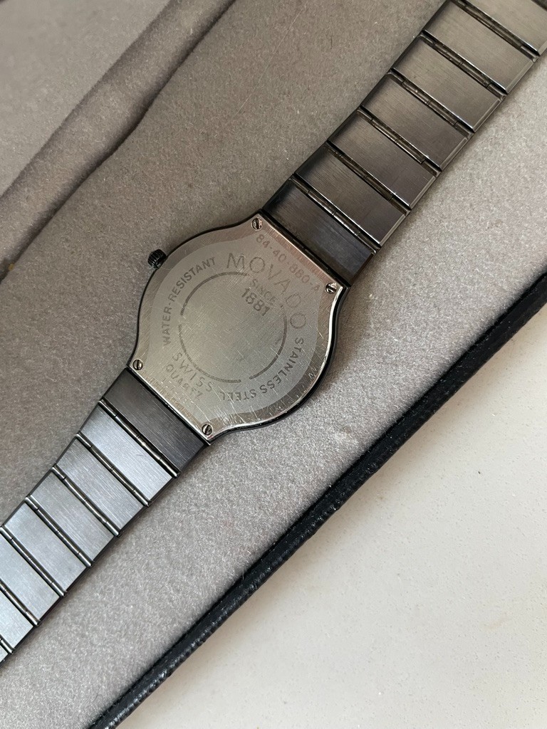 1990s Movado Museum Ultra Thin Black PVD Quartz Watch w/ Box, ref. 84-40-880-A