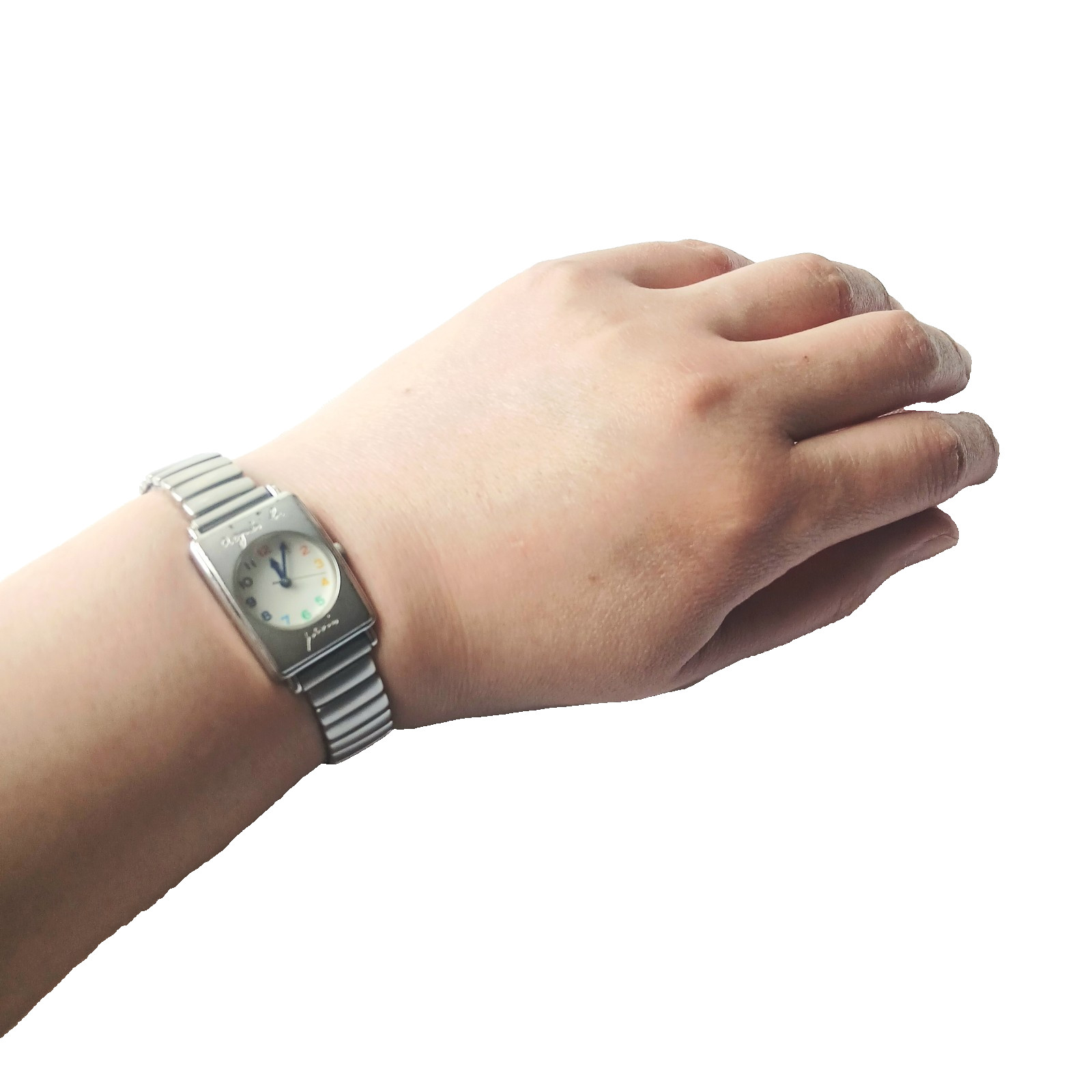 Agnes b. Paris Colorful Numeric Watch Seiko V401 Rectangle Silver Y2K 00 Japan