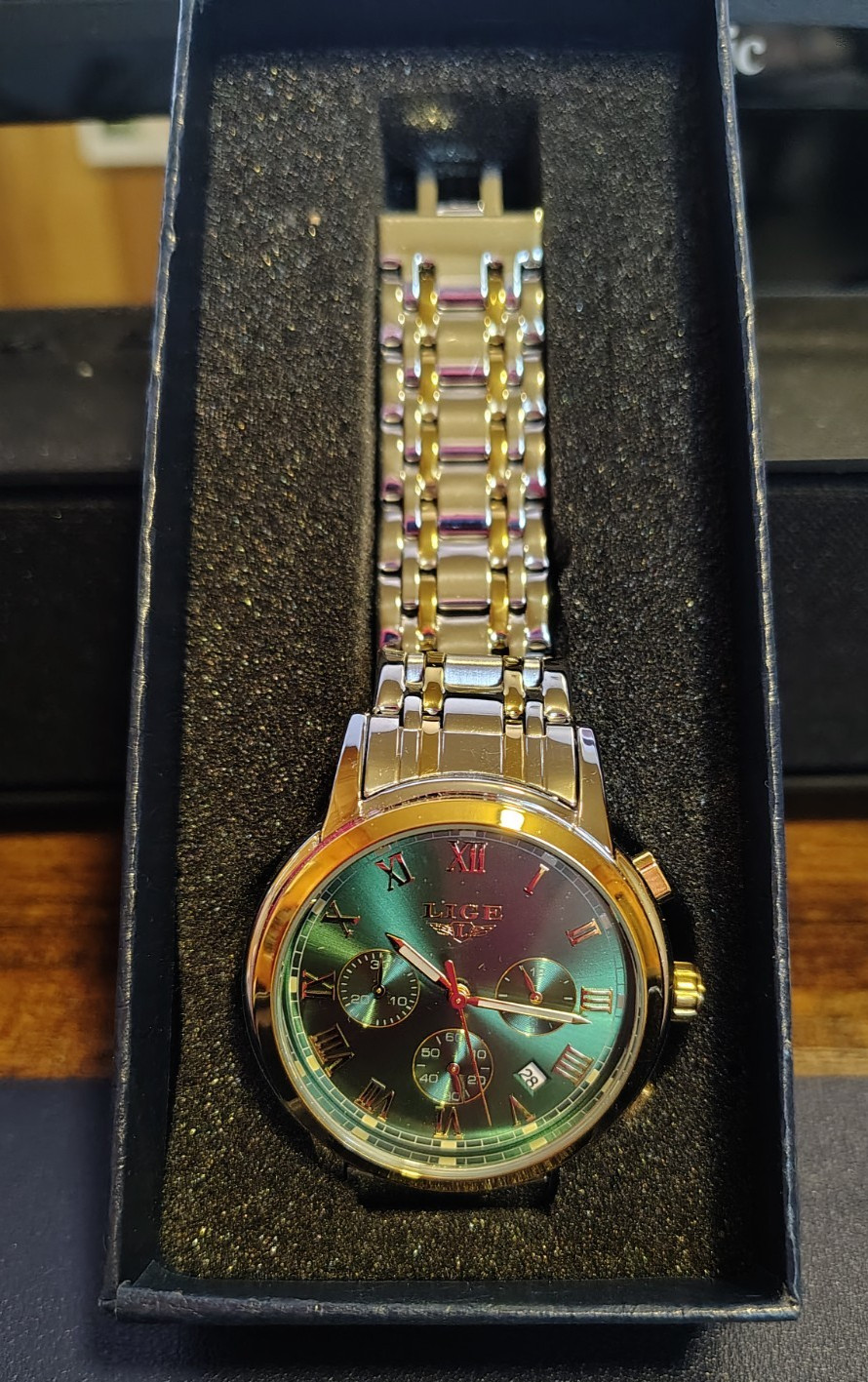 LIGE Dream 1853 All Stainless Steel Quartz Water Resistant Green Face
