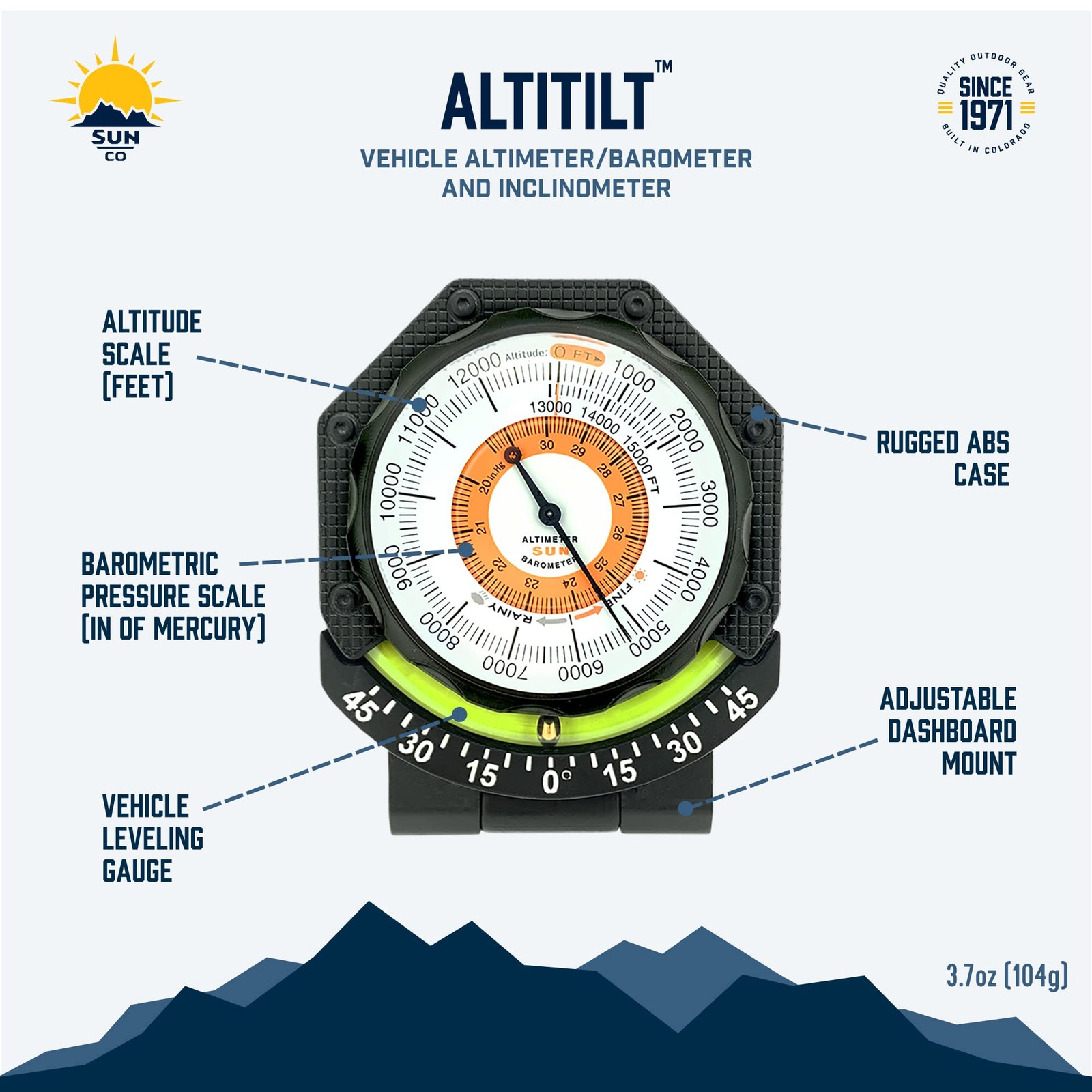 Sun Company AltiTilt – Dashboard Altimeter Inclinometer for Off-Road Vehicles