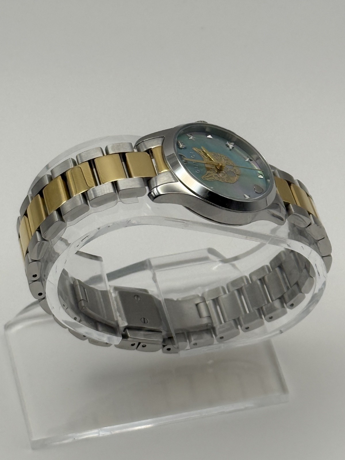 Gucci G Timeless Quartz MOP Blue Dial Two Tone Steel Strap Watch YA1265011