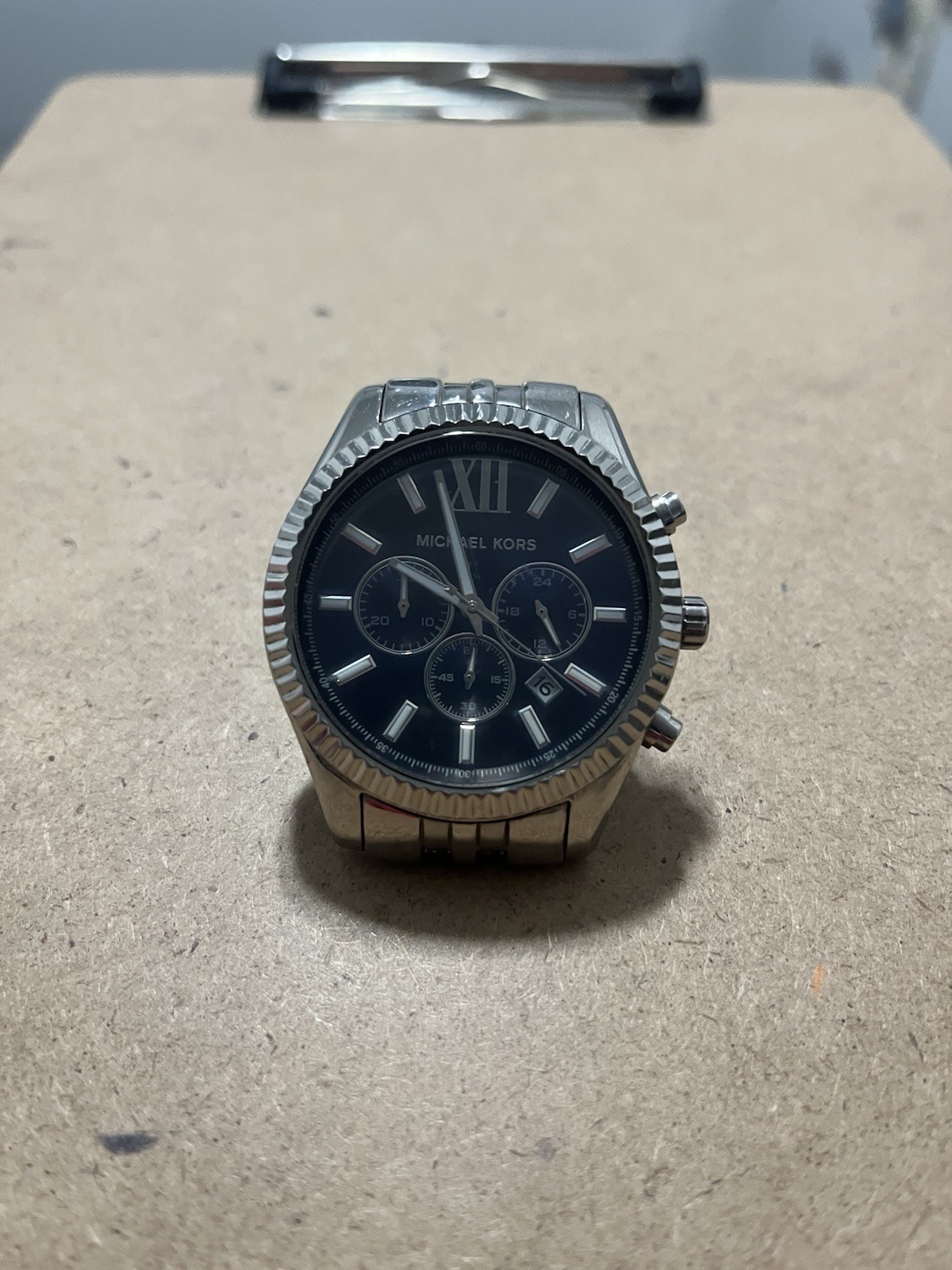 Michael Kors Silver Tone Stainless Bracelet Blue Dial Wrist Watch