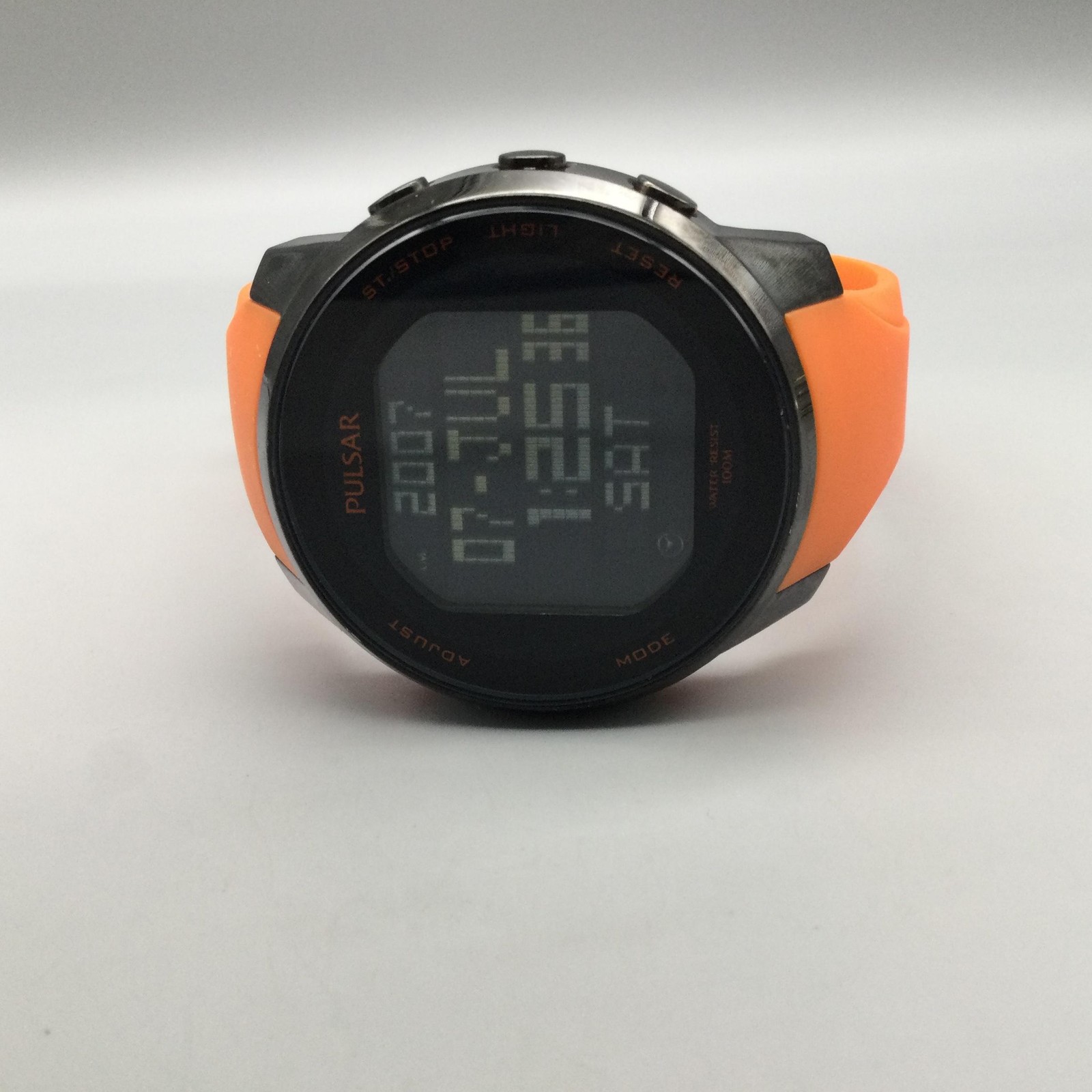 Pulsar W861-X006 Mens Watch 47mm Digital Black Orange Rubber New Battery