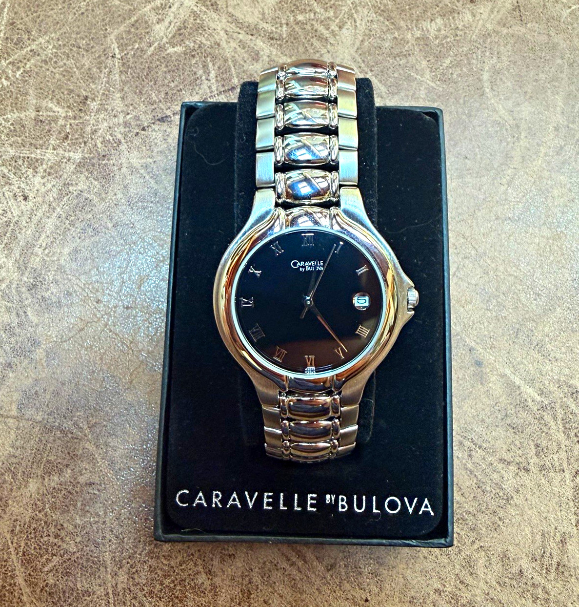 Caravelle by Bulova Men’s Quartz Watch Black Dial Date Stainless Steel w/ Box